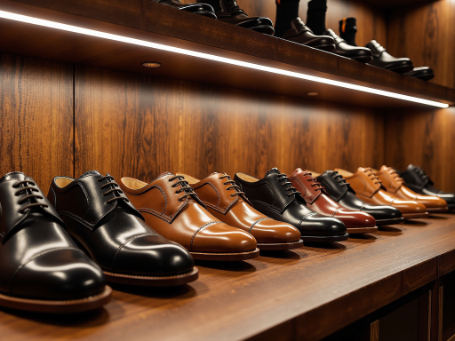 Men's premium leather shoes collection, brown and black colors, elegant design